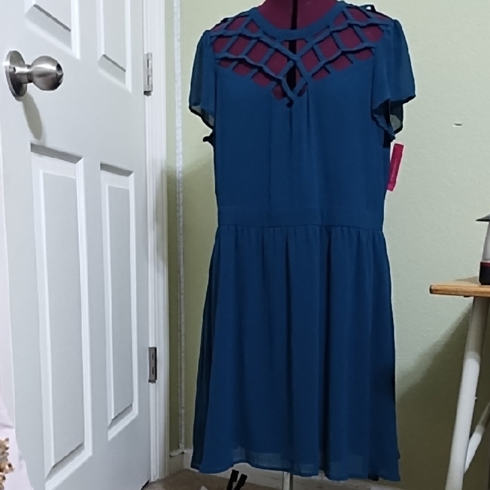 NWT Xhilaration Teal Mini Dress with Lattice Neckline